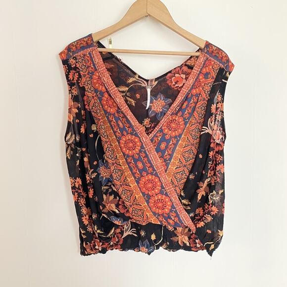 Free People Black and Orange Patterned Blouse - Picture 4 of 6